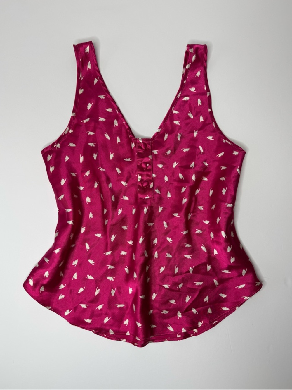 Victoria’s Secret Small Pink Flowy Tank Top V-Neck Button Front White & Gold Tag